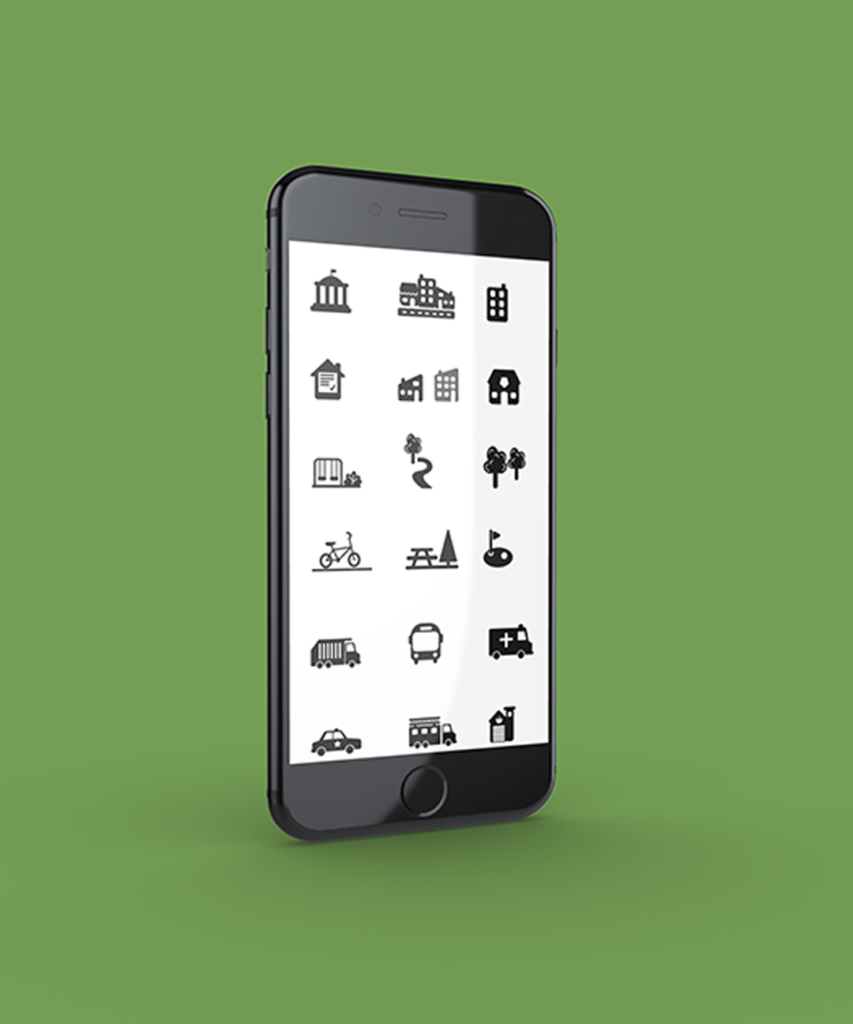 Smartphone with a list of black and white logos. background green